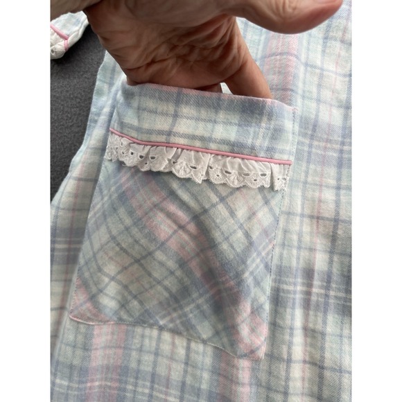 Vintage Carriage Court Nightgown Womens 2X Pastel Plaid Cotton Lace Collar 90s - Picture 2 of 11